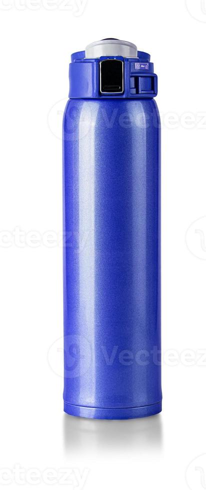 Blue Thermo bottle isolated on white background with clipping path photo