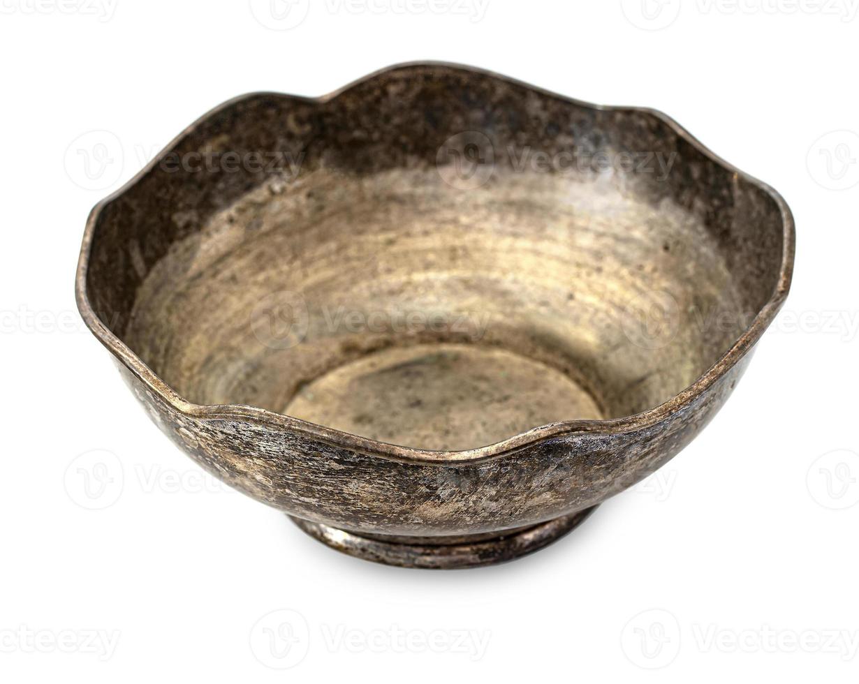 Old antique bronze bowl, brass bowl isolated on white background photo