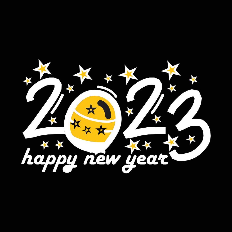 Happy New Year 2023 Vector White Text with Black Background