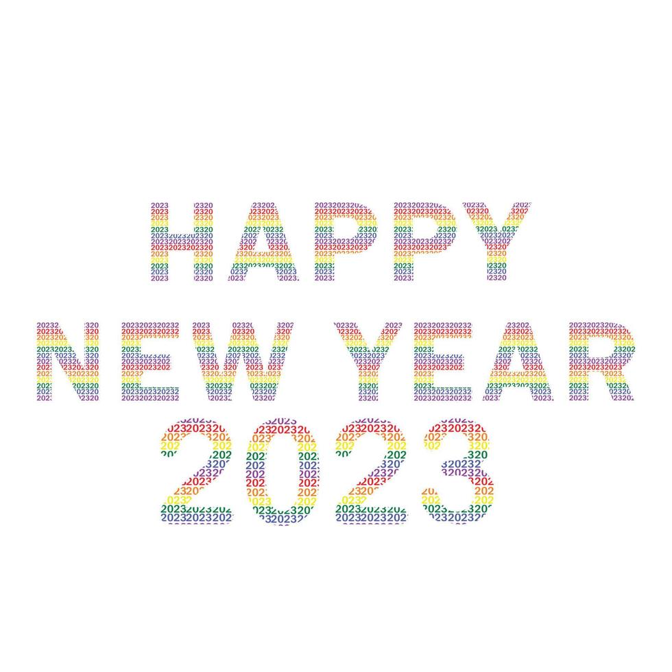 Happy new year 2023 greetings banner with swirl ribbon and colored stars. vector