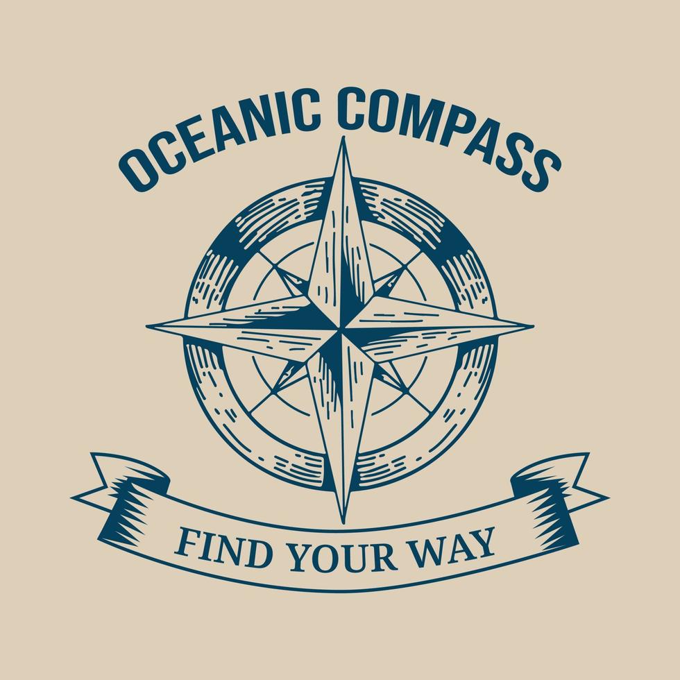 Old Vintage Compass with engraving style vector