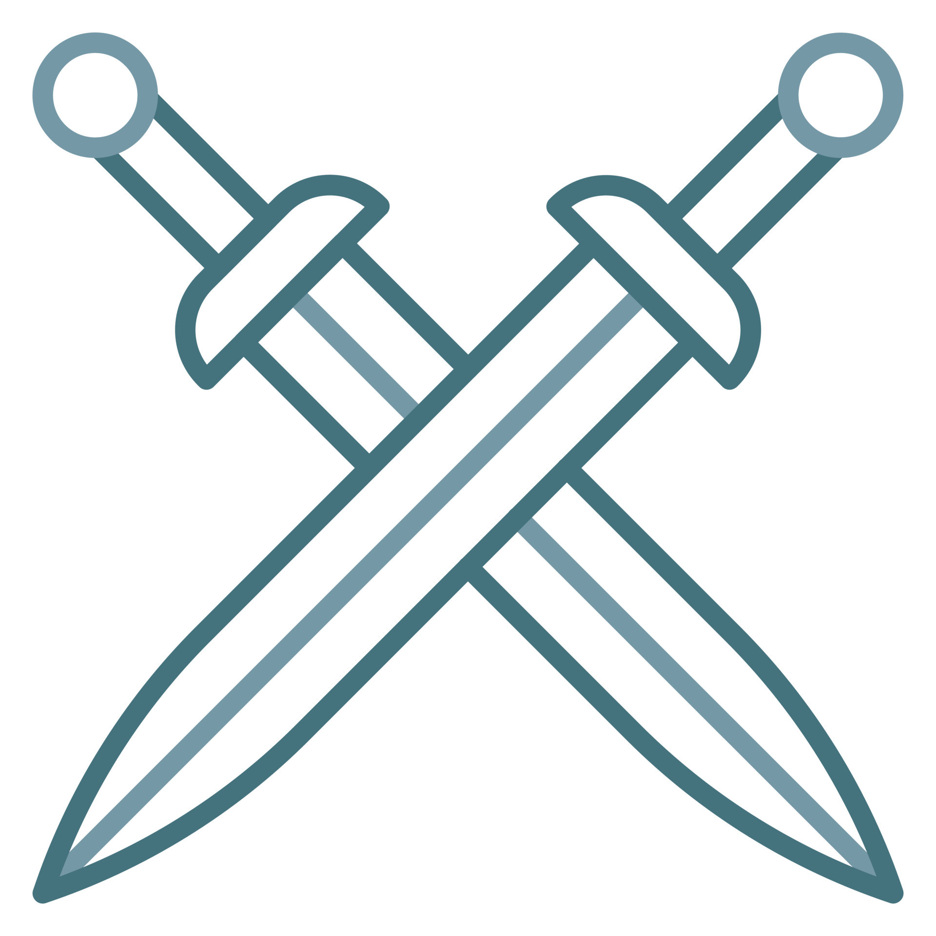 Two crossed swords colored outline icon Royalty Free Vector