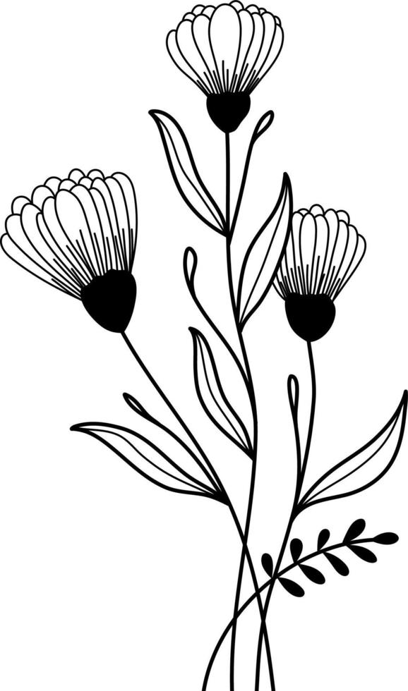 Flower doodle hand drawn vector element in black line vector