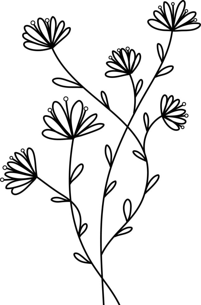 flor doodle elemento de vector dibujado a mano en vector de línea negra