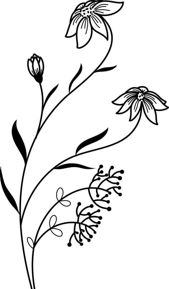 flor doodle elemento de vector dibujado a mano en vector de línea negra