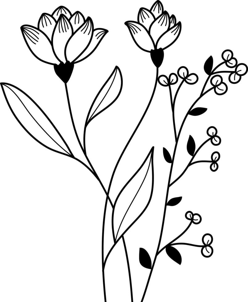 flor doodle elemento de vector dibujado a mano en vector de línea negra