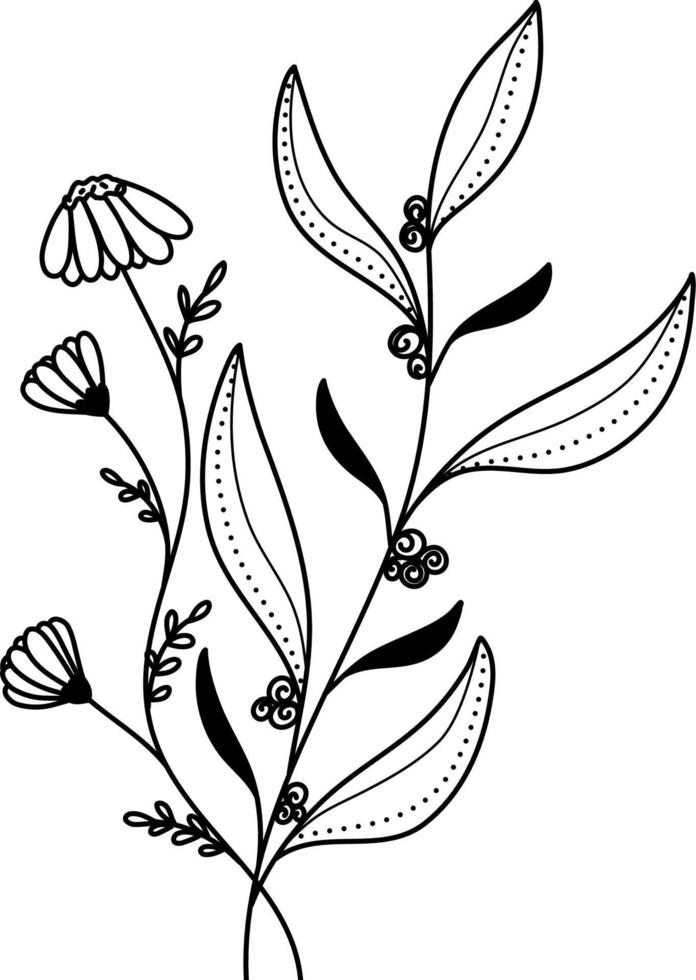 Flower doodle hand drawn vector element in black line vector