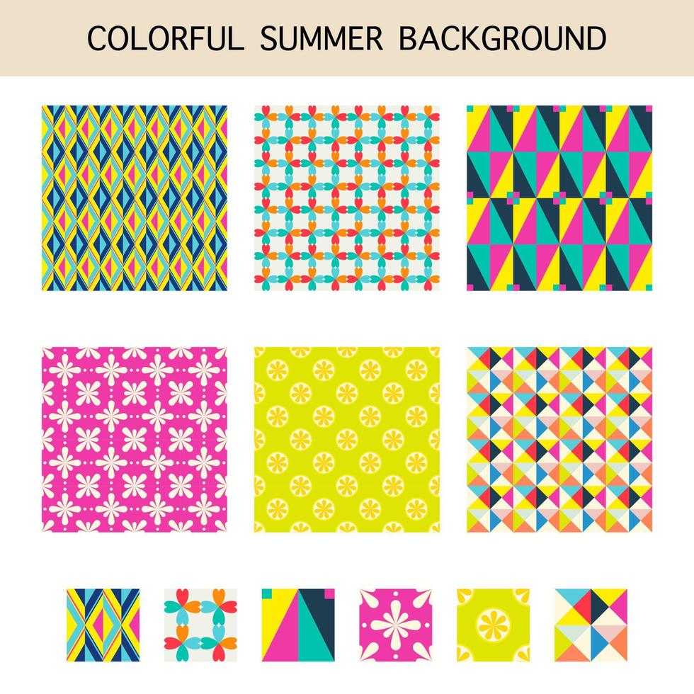 set of simple abstract geometric shapes patterns seamless in warm colors tone for hot summer background vector