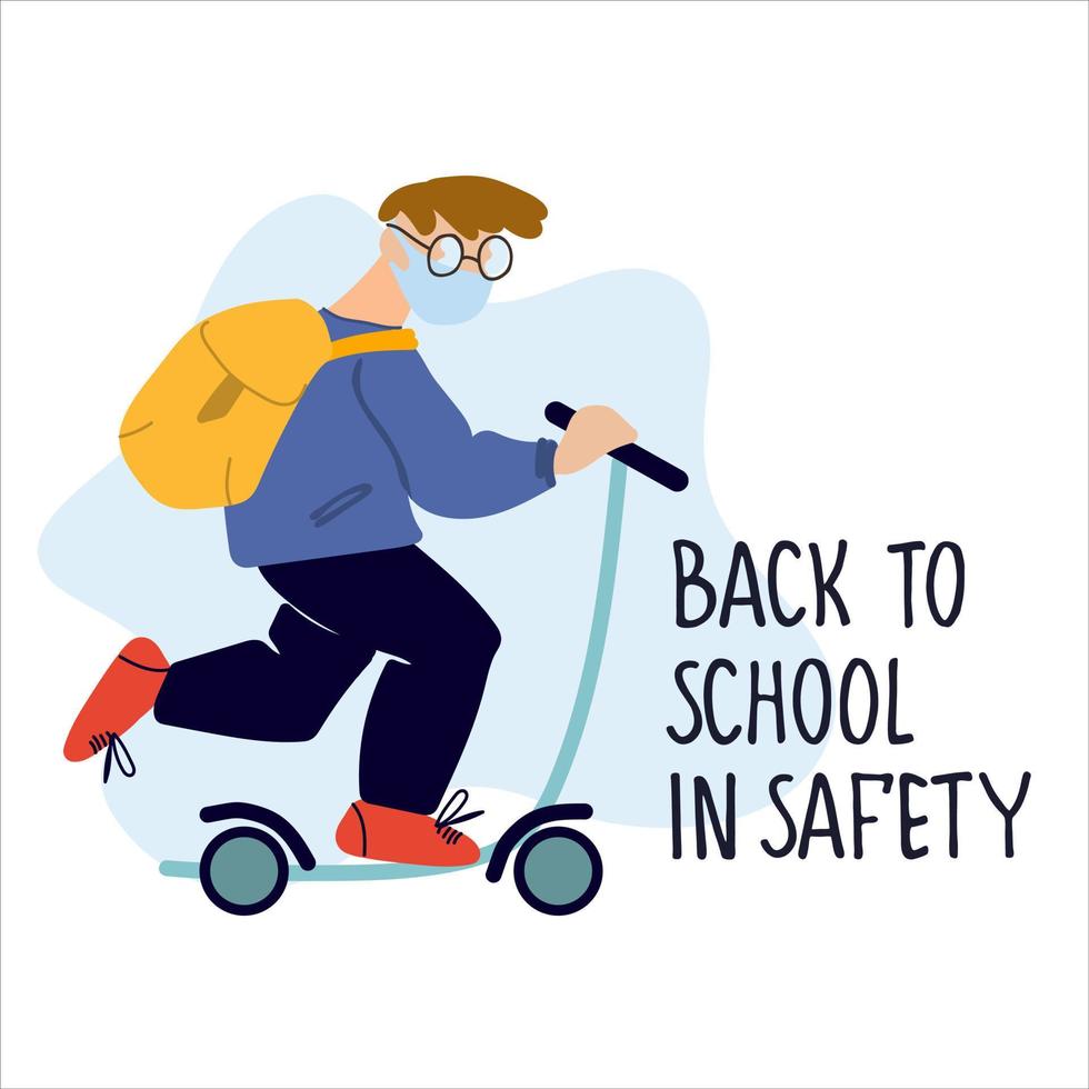 Welcome Back to School banner. Happy schoolchildren vector illustration in flat style design and hand lettering