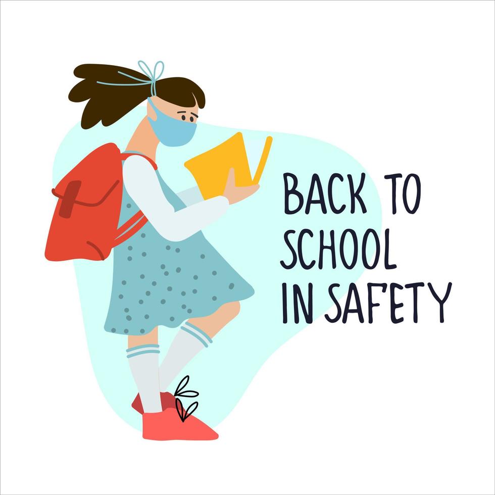 Welcome Back to School banner. Happy schoolchildren vector illustration in flat style design and hand lettering