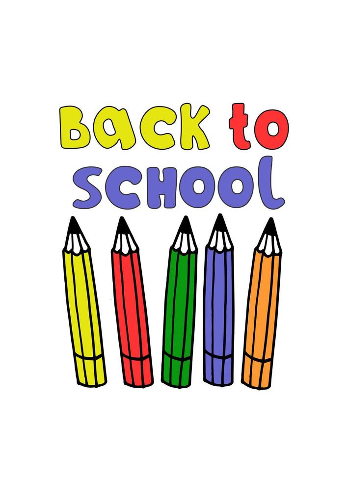 Welcome Back to School vector background, with hand-lettered colorful inscription and colored pencils. Blackboard stylized design. Isolated on black