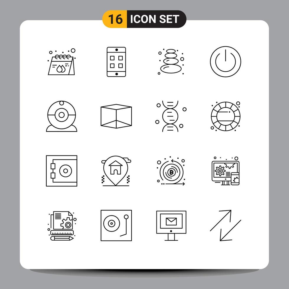 Outline Pack of 16 Universal Symbols of camera ui sauna power off Editable Vector Design Elements