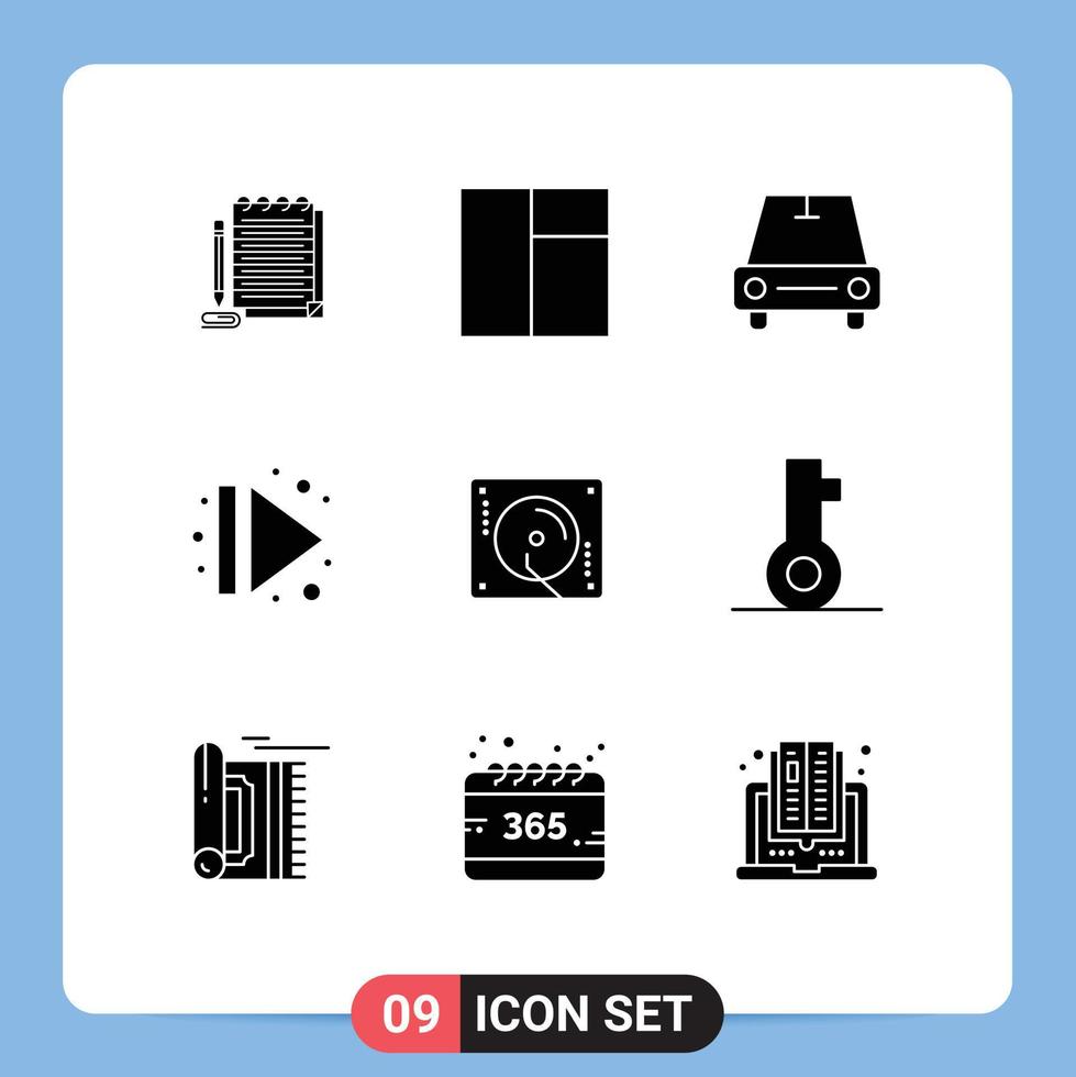 Pictogram Set of 9 Simple Solid Glyphs of key music van celebration right Editable Vector Design Elements