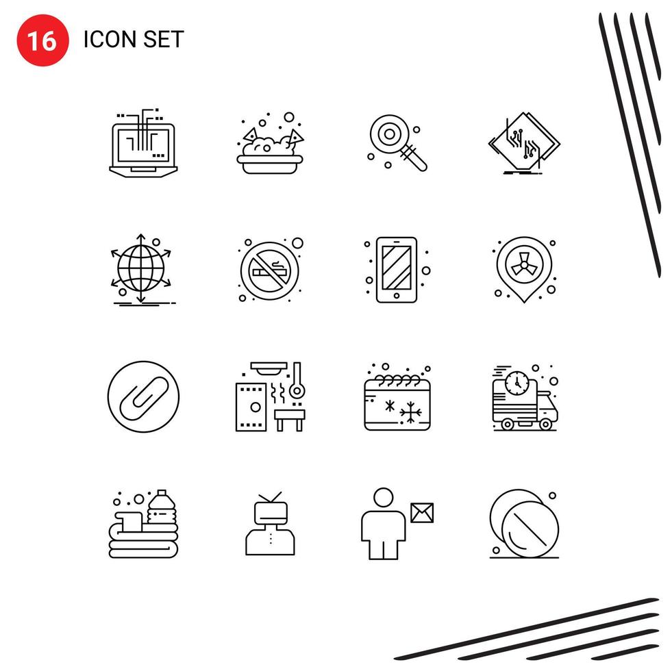 Modern Set of 16 Outlines and symbols such as international electronic lolipop network chip Editable Vector Design Elements