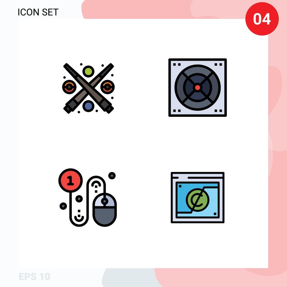 Set of 4 Modern UI Icons Symbols Signs for billiard click play bathroom pay per click Editable Vector Design Elements