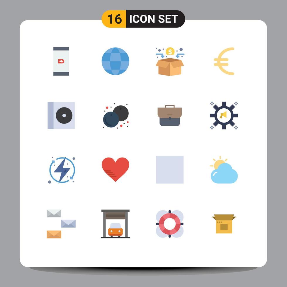 Universal Icon Symbols Group of 16 Modern Flat Colors of berry compact fundraising case euro Editable Pack of Creative Vector Design Elements