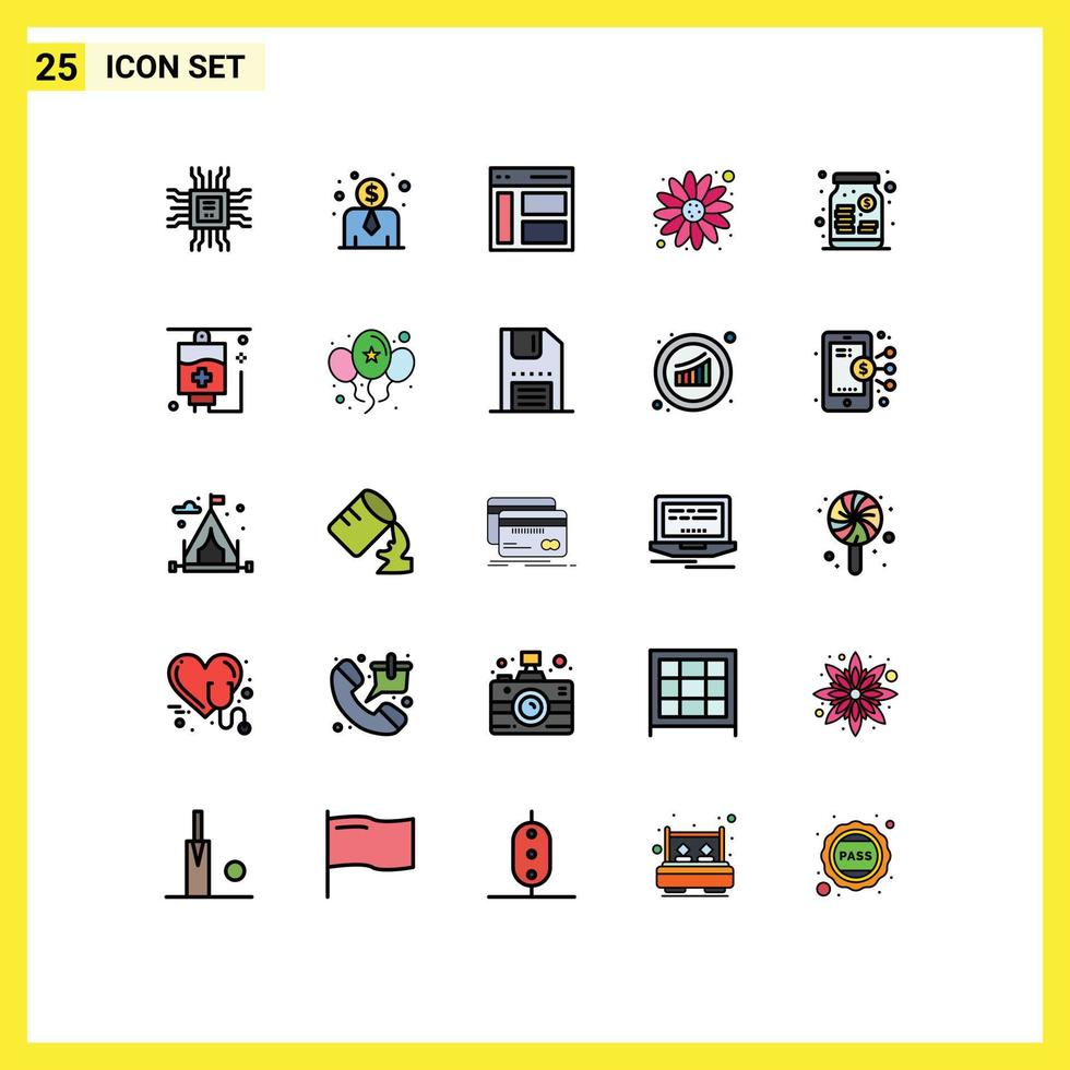 25 iconos creativos signos y símbolos modernos de dinero dinero izquierda capital flor elementos de diseño vectorial editables vector