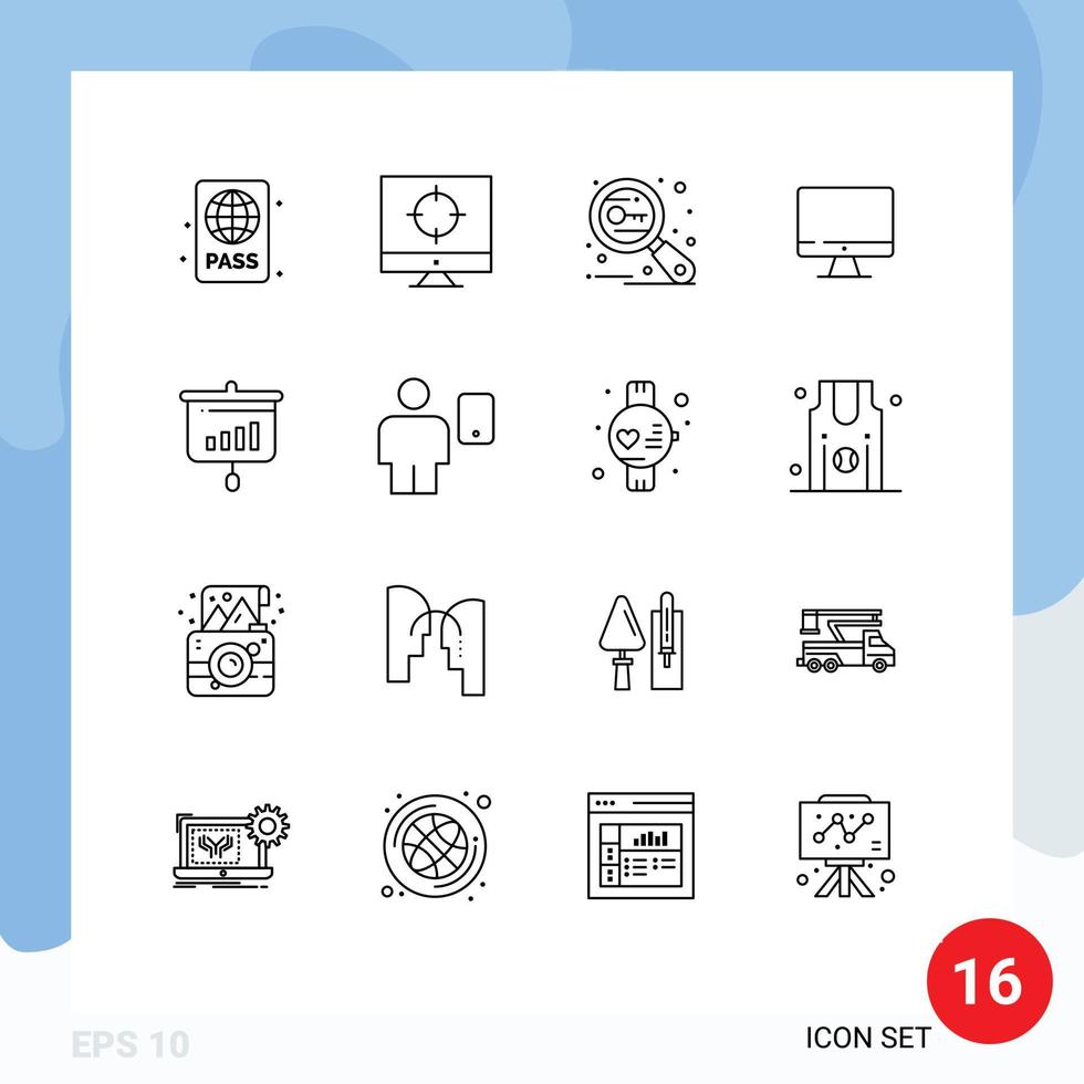 16 Creative Icons Modern Signs and Symbols of hardware monitor targeting computer search Editable Vector Design Elements