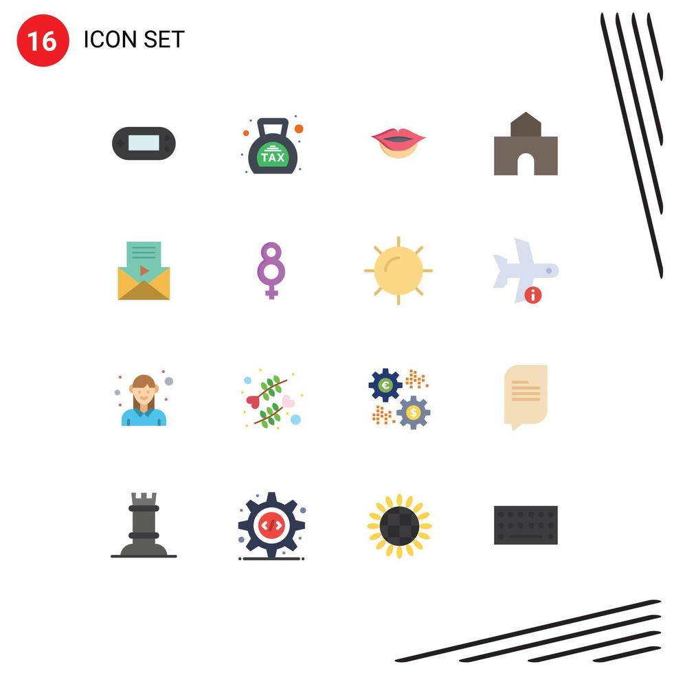 Modern Set of 16 Flat Colors and symbols such as message school tax landmark building Editable Pack of Creative Vector Design Elements