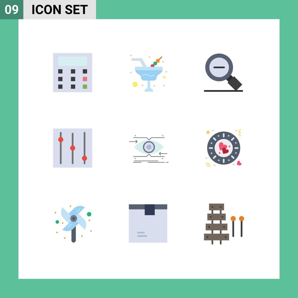Set of 9 Vector Flat Colors on Grid for vision focus magnify eye tools Editable Vector Design Elements