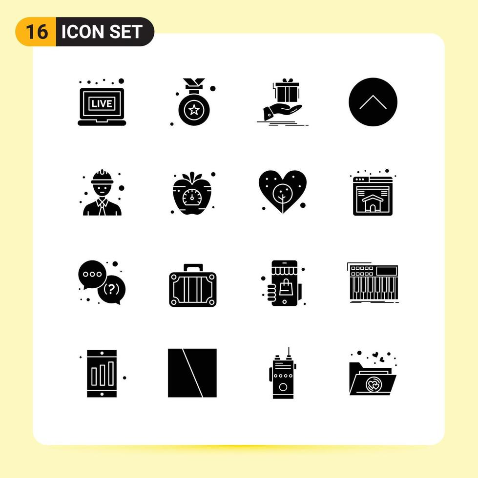Solid Glyph Pack of 16 Universal Symbols of worker line worker solution multimedia media Editable Vector Design Elements