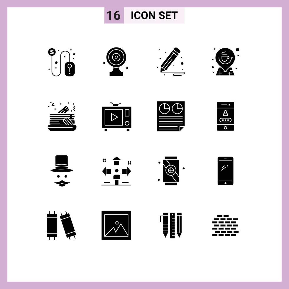 Pack of 16 creative Solid Glyphs of cake location target board direction coffee Editable Vector Design Elements