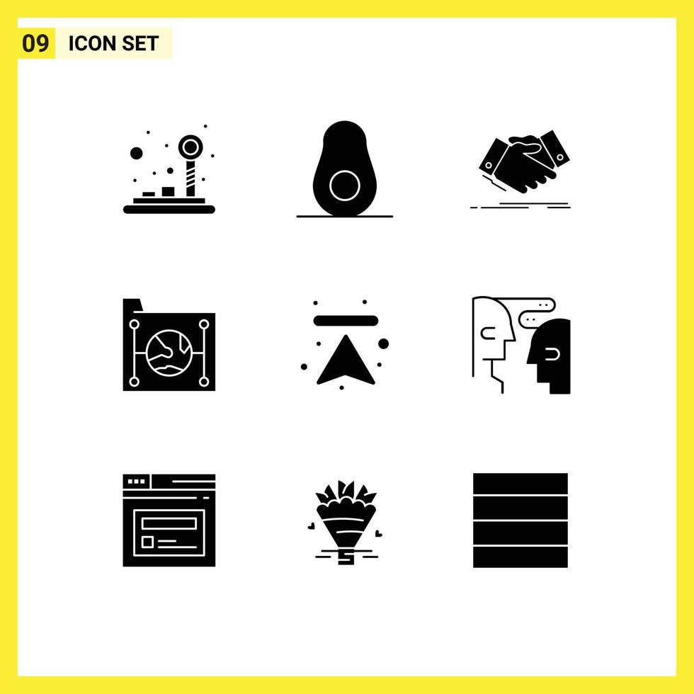 Editable Vector Line Pack of 9 Simple Solid Glyphs of arrow file hand shake document cloud Editable Vector Design Elements