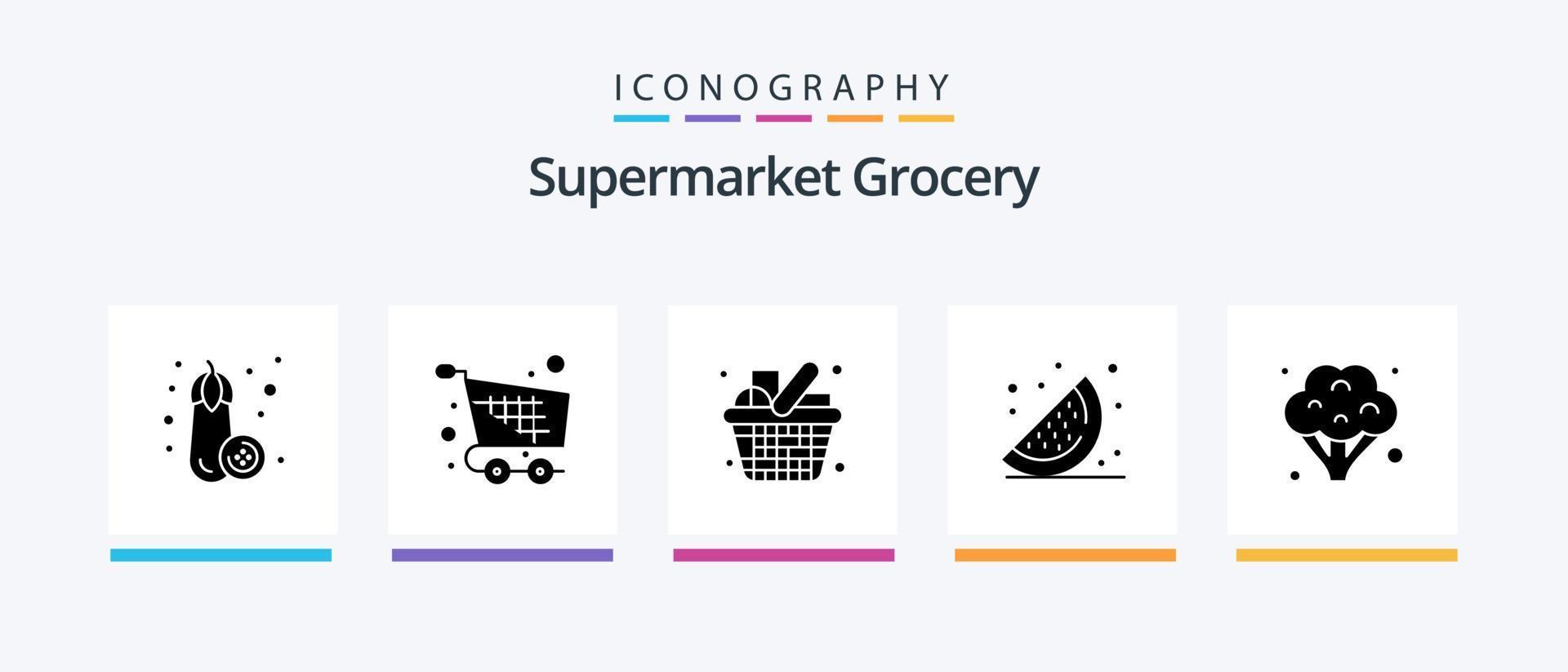 Grocery Glyph 5 Icon Pack Including food. watermelon. cart. fruits