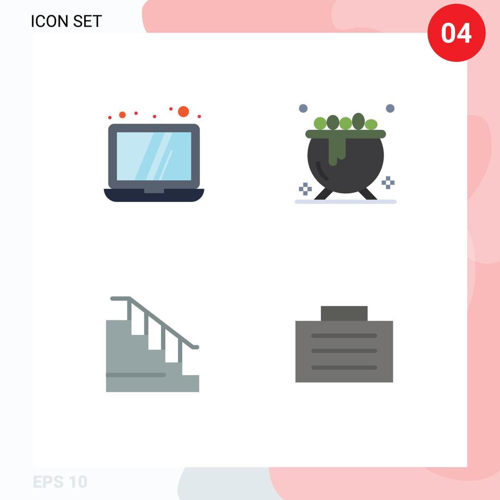 Editable Vector Line Pack of 4 Simple Flat Icons of computer stair cauldron construction finance Editable Vector Design Elements