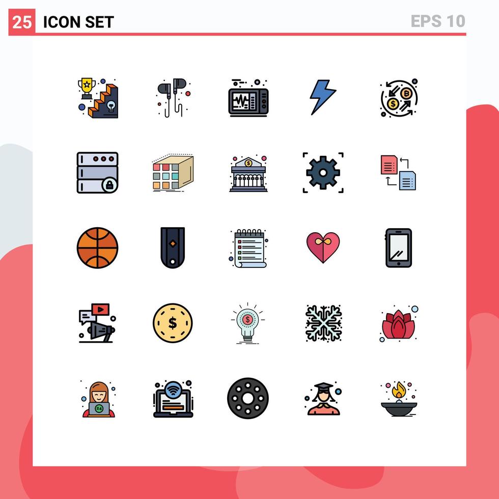 User Interface Pack of 25 Basic Filled line Flat Colors of exchange currency smartphone electric power Editable Vector Design Elements