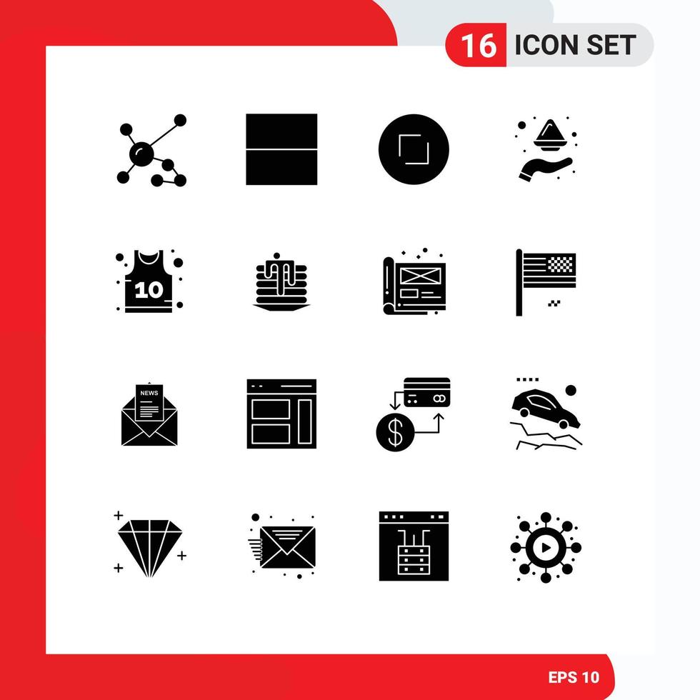 Group of 16 Modern Solid Glyphs Set for basketball india arrows plate hand Editable Vector Design Elements
