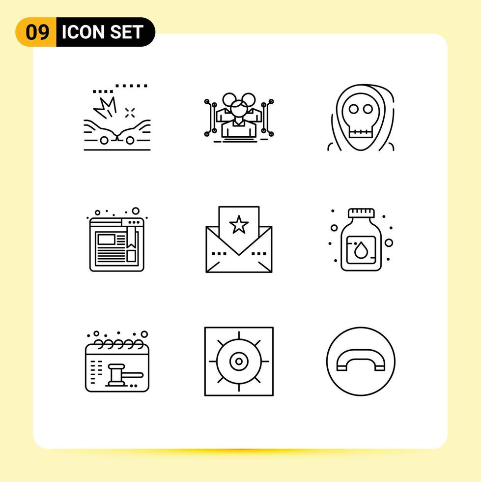 Set of 9 Modern UI Icons Symbols Signs for card website dead browser monster Editable Vector Design Elements