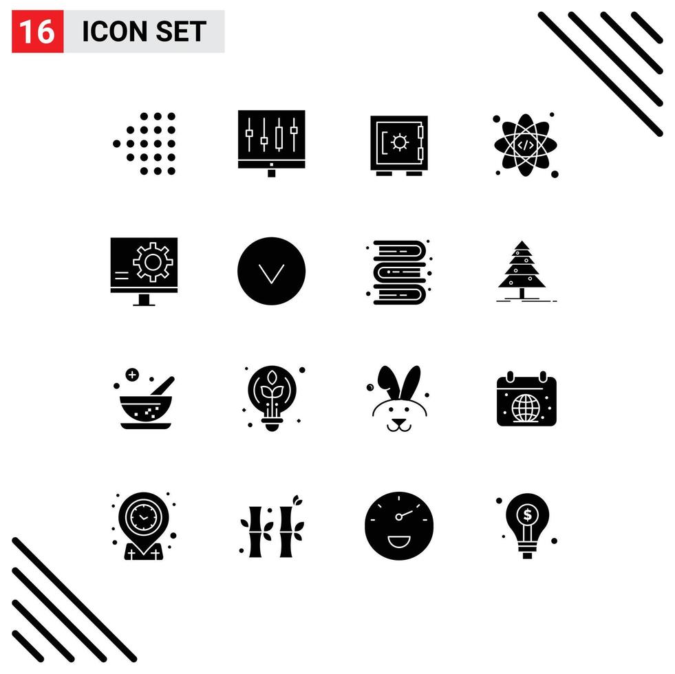 Set of 16 Modern UI Icons Symbols Signs for development bug lock coding web Editable Vector Design Elements