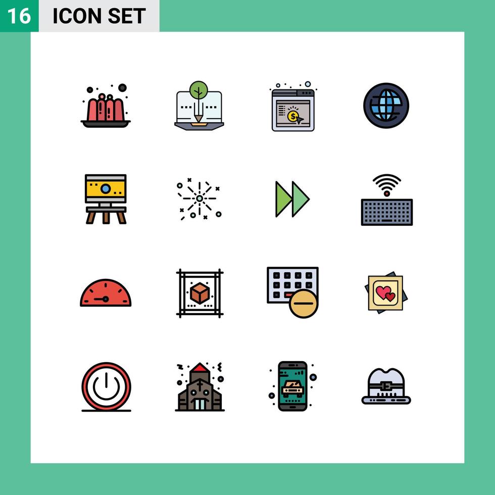 Set of 16 Modern UI Icons Symbols Signs for science atom marketing internet global Editable Creative Vector Design Elements