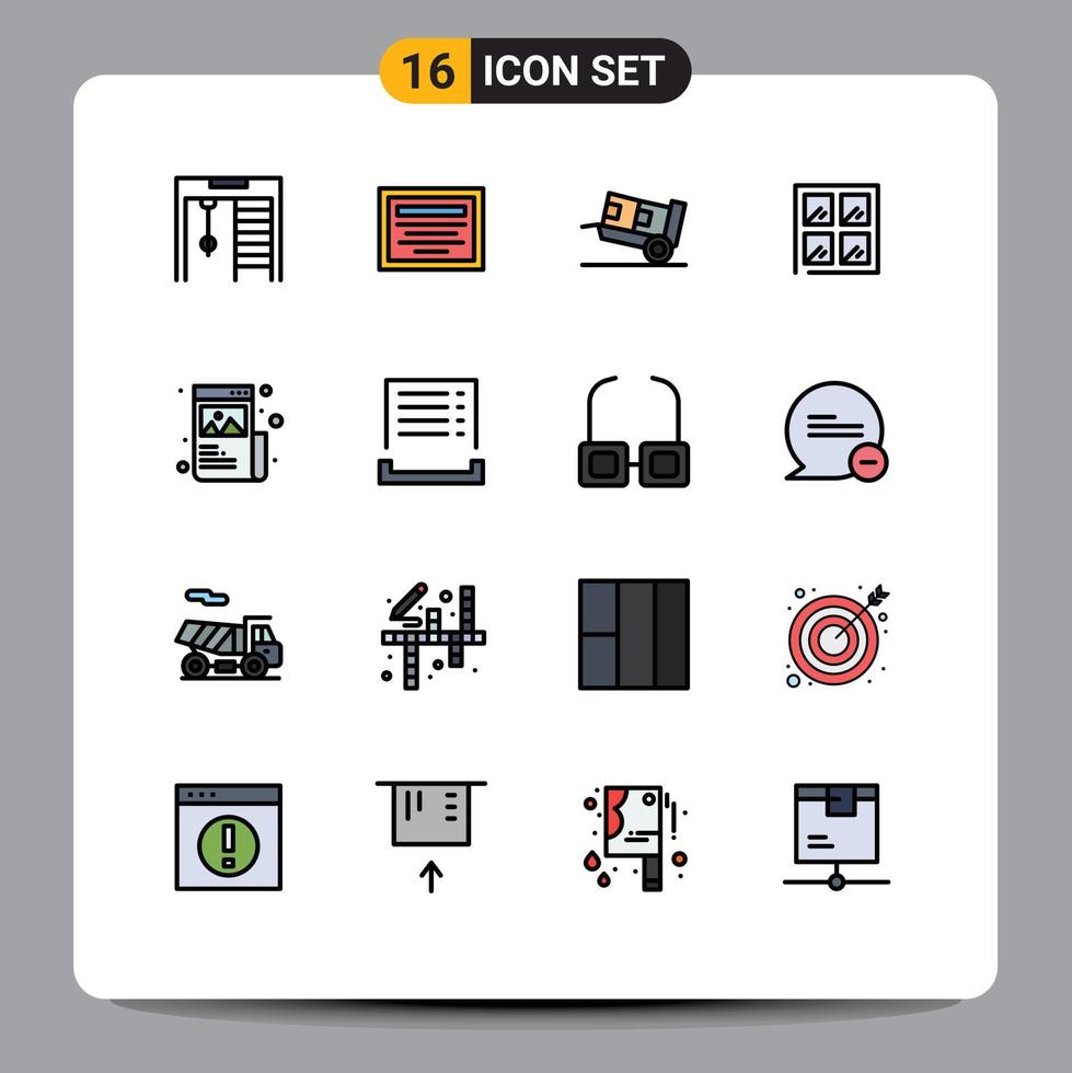 Pack of 16 creative Flat Color Filled Lines of image designing logistic creative building Editable Creative Vector Design Elements
