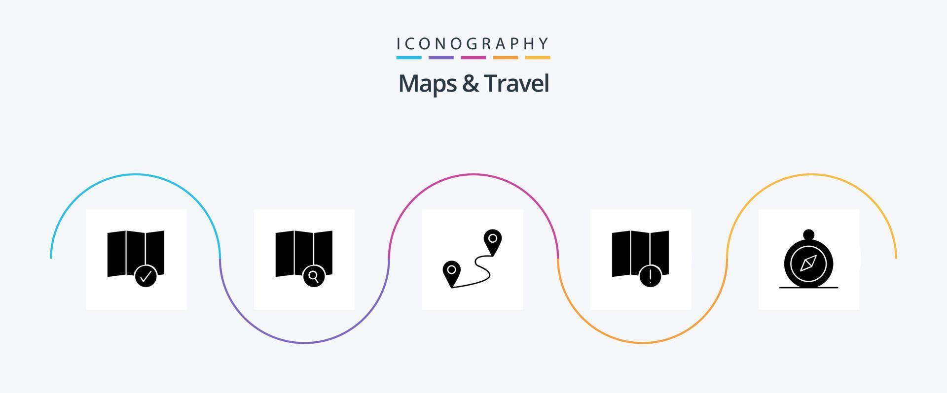 Maps and Travel Glyph 5 Icon Pack Including . route. navigation. browse vector