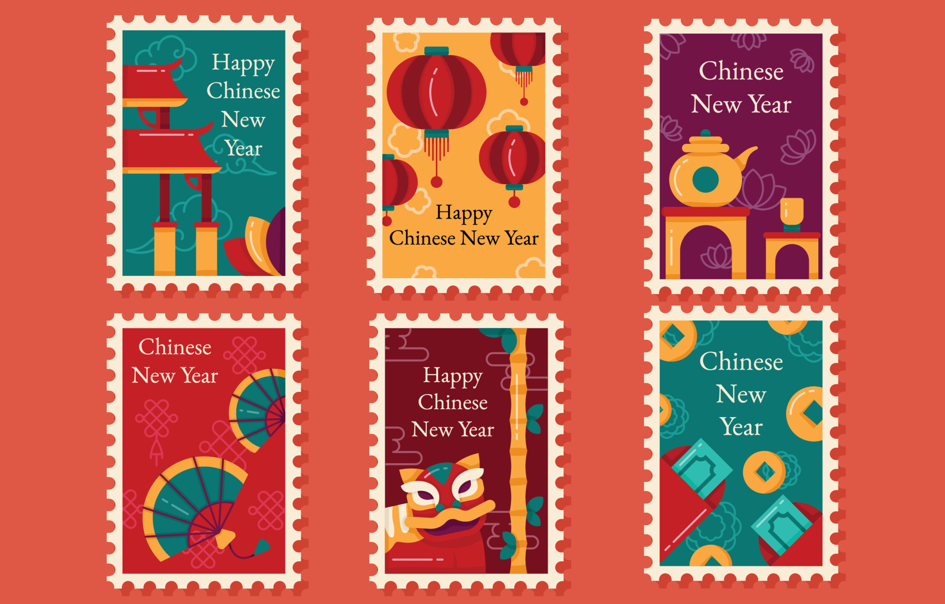 Chinese New Year Stamp Stickers 16870792 Vector Art at Vecteezy