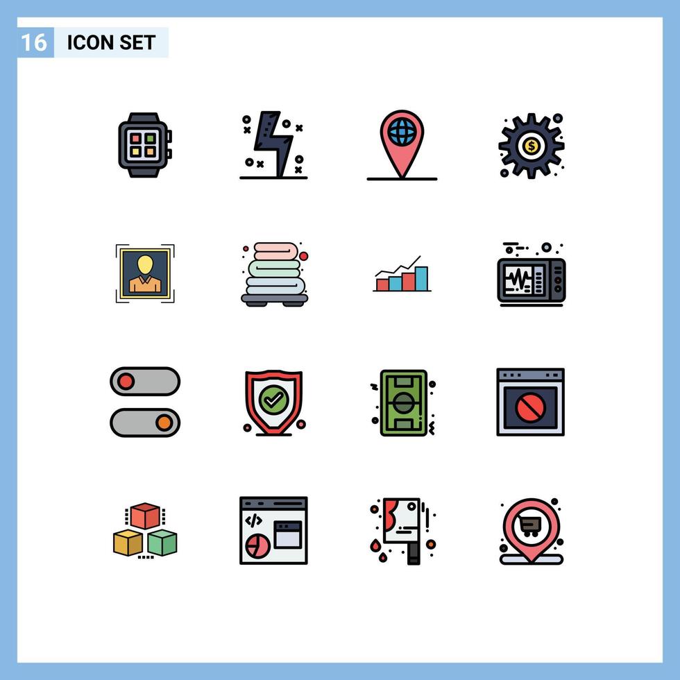 Set of 16 Modern UI Icons Symbols Signs for options generate energy gear location Editable Creative Vector Design Elements