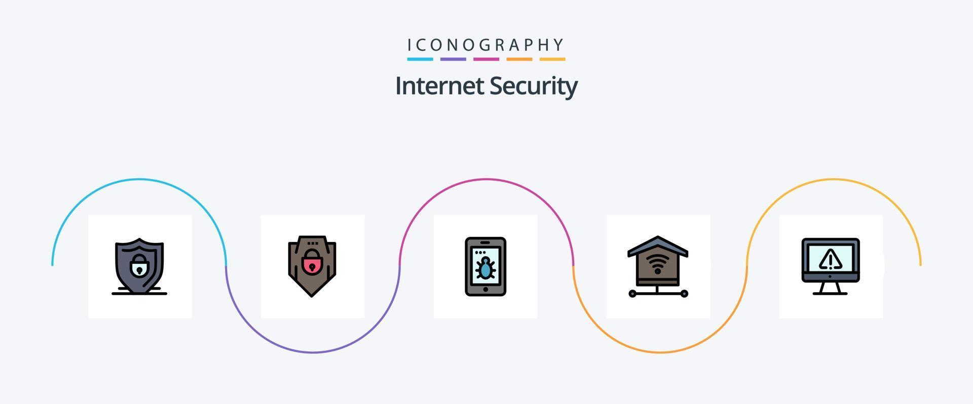 Internet Security Line Filled Flat 5 Icon Pack Including information. computer. signal. security vector