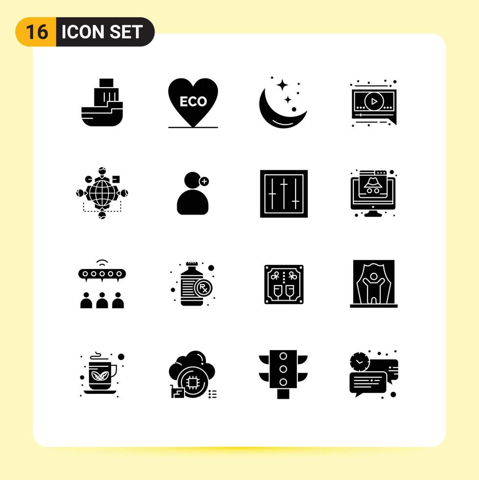 Set of 16 Modern UI Icons Symbols Signs for function message environment chat weather Editable Vector Design Elements