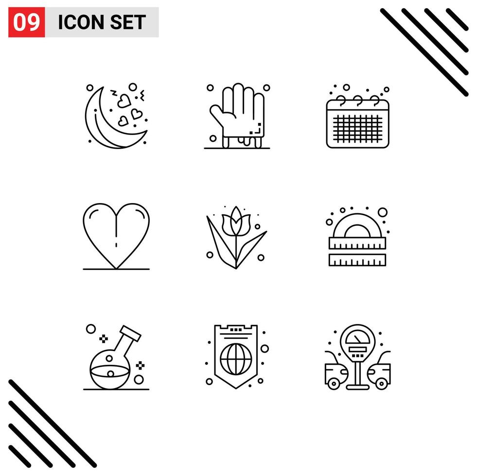 conjunto moderno de 9 esbozos pictograma de decoración floral calendario primavera corazón elementos de diseño vectorial editables vector