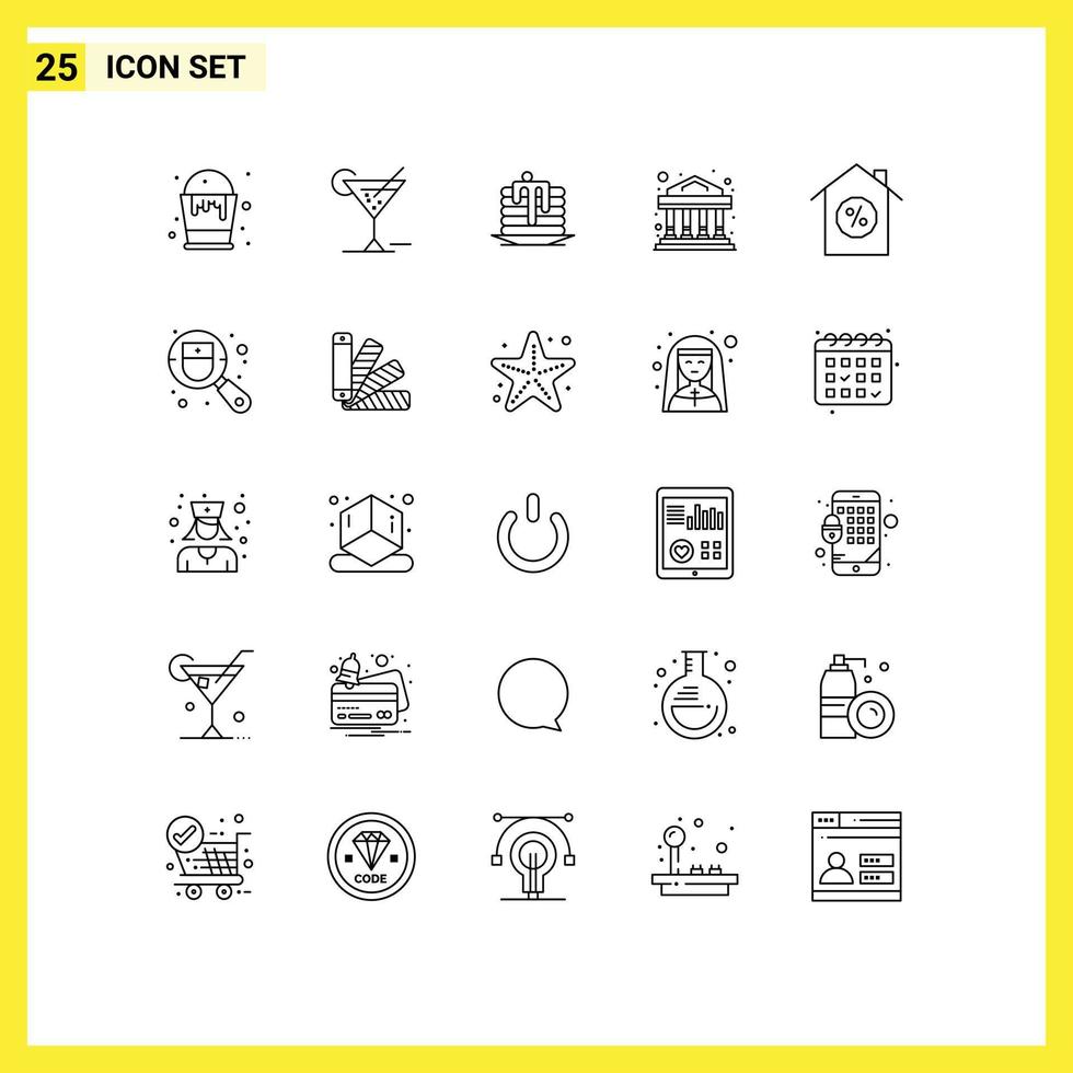 Group of 25 Modern Lines Set for property house cake investment bank Editable Vector Design Elements