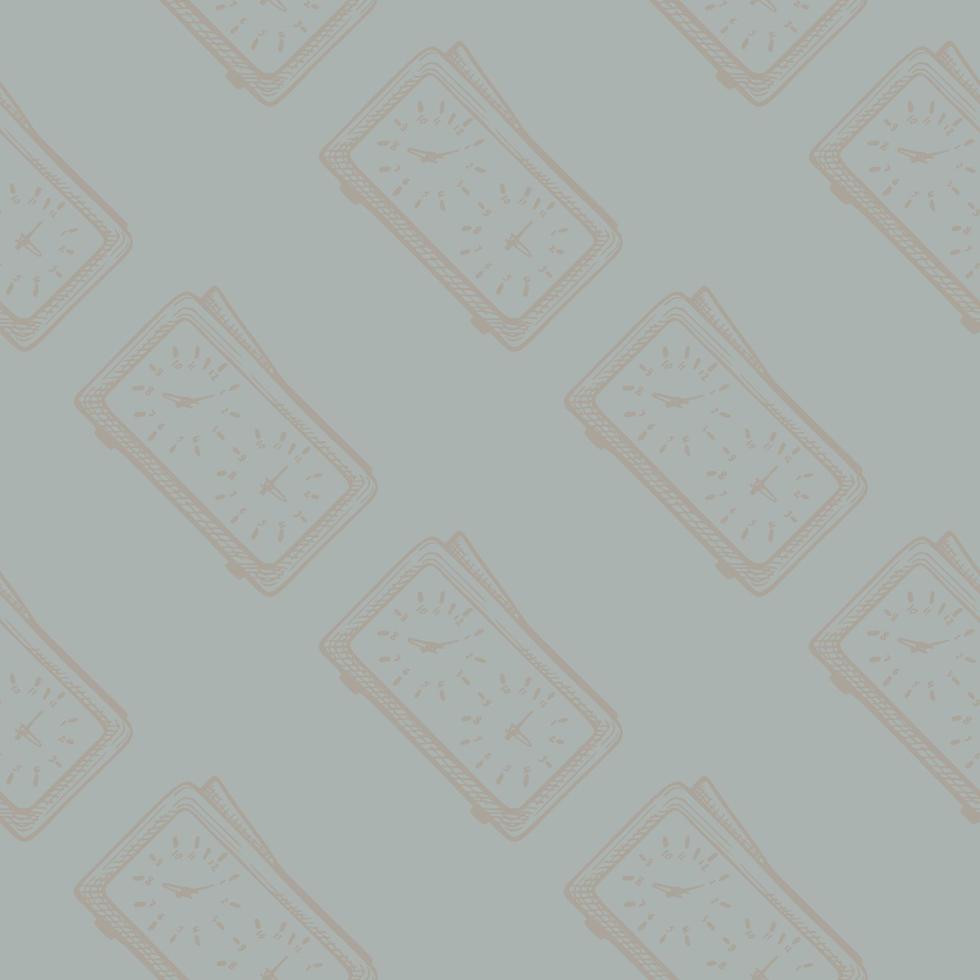 Chess clock engraved seamless pattern. Retro watch for chess game in hand drawn style. Sketch texture for fabric, wallpaper, textile, print, title, wrapping paper. Vector illustration.