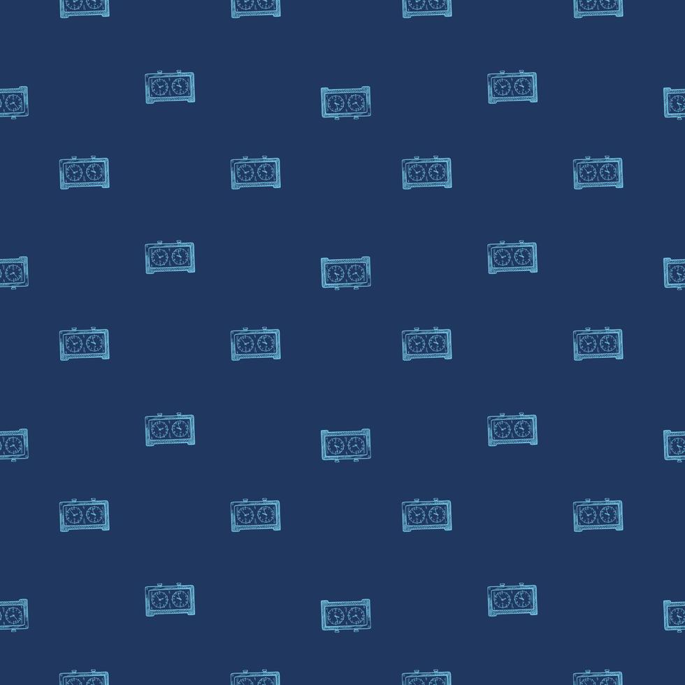 Chess clock engraved seamless pattern. Retro watch for chess game in hand drawn style. Sketch texture for fabric, wallpaper, textile, print, title, wrapping paper. Vector illustration.