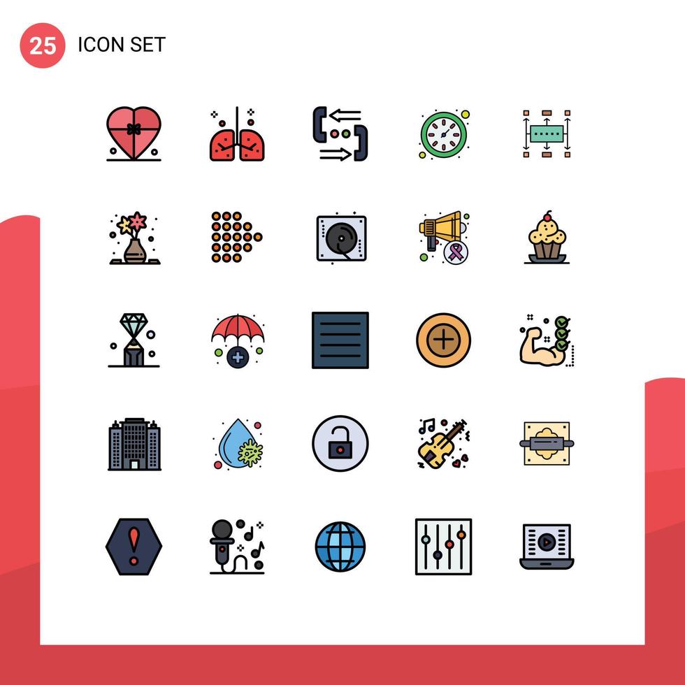 User Interface Pack of 25 Basic Filled line Flat Colors of watch clock medical phone contact Editable Vector Design Elements