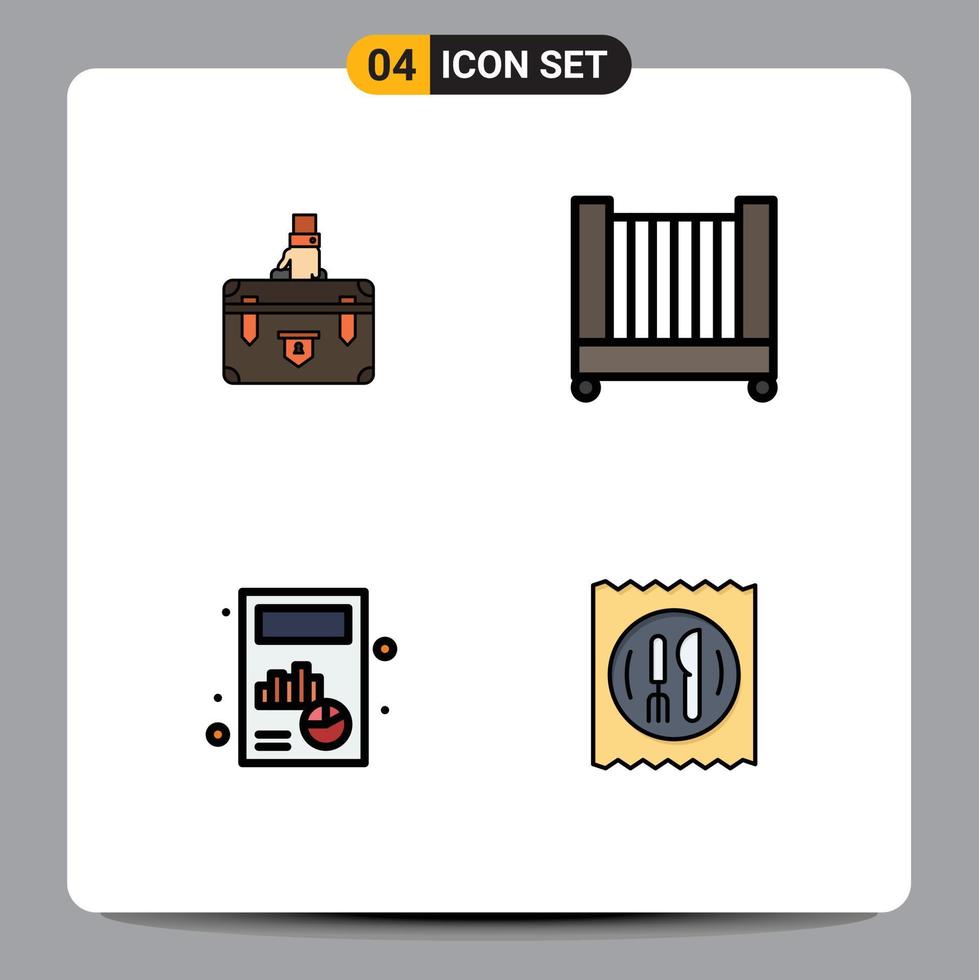 4 Universal Filledline Flat Colors Set for Web and Mobile Applications suitcase crib case portfolio calculate Editable Vector Design Elements