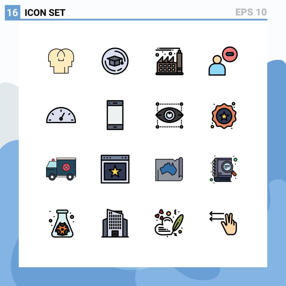 16 Flat Color Filled Line concept for Websites Mobile and Apps call gauge factory dashboard user Editable Creative Vector Design Elements