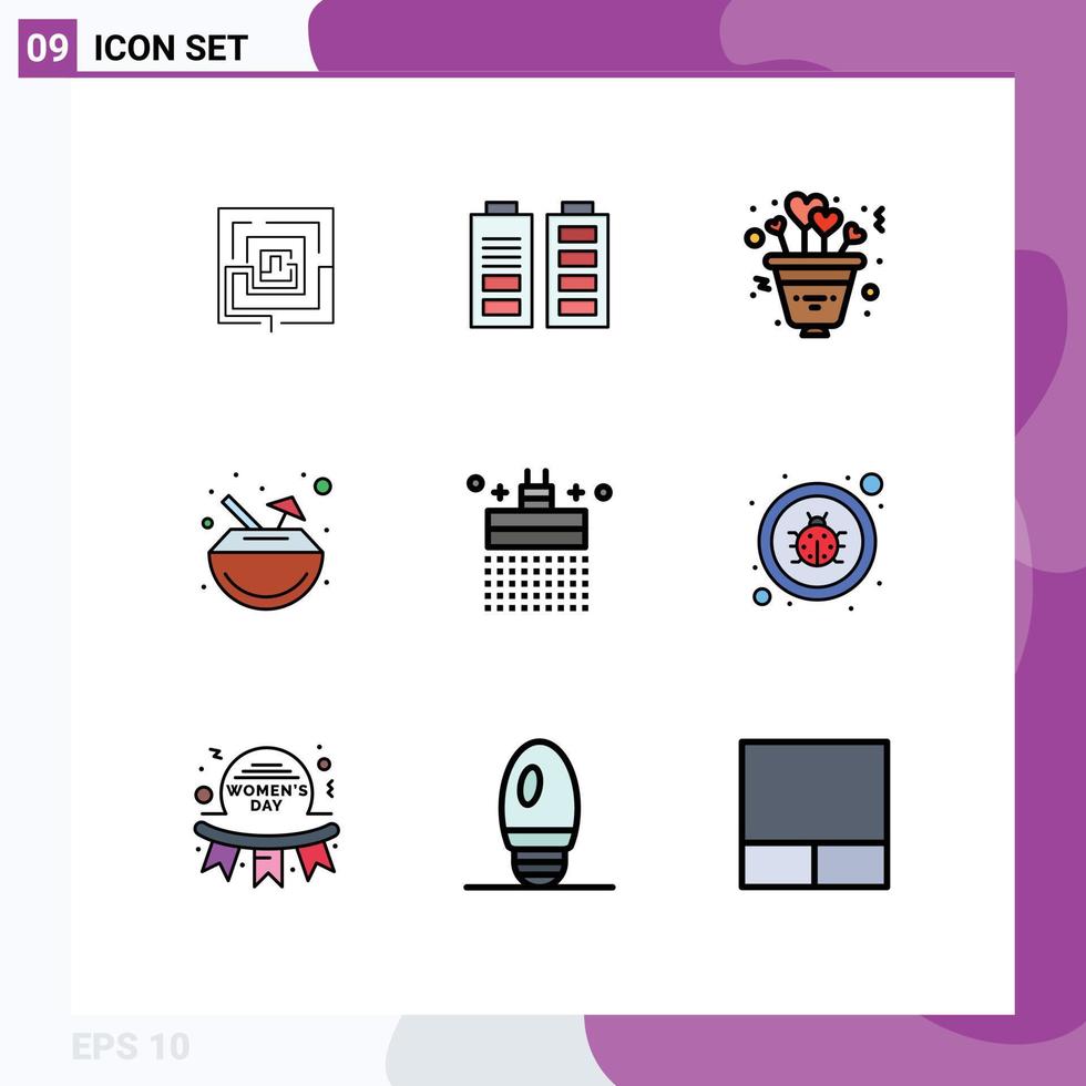 Pictogram Set of 9 Simple Filledline Flat Colors of bath cocktail full carnival romance Editable Vector Design Elements