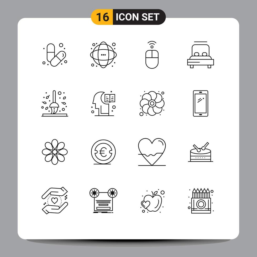 Pack of 16 creative Outlines of wedding heart network bed mouse Editable Vector Design Elements