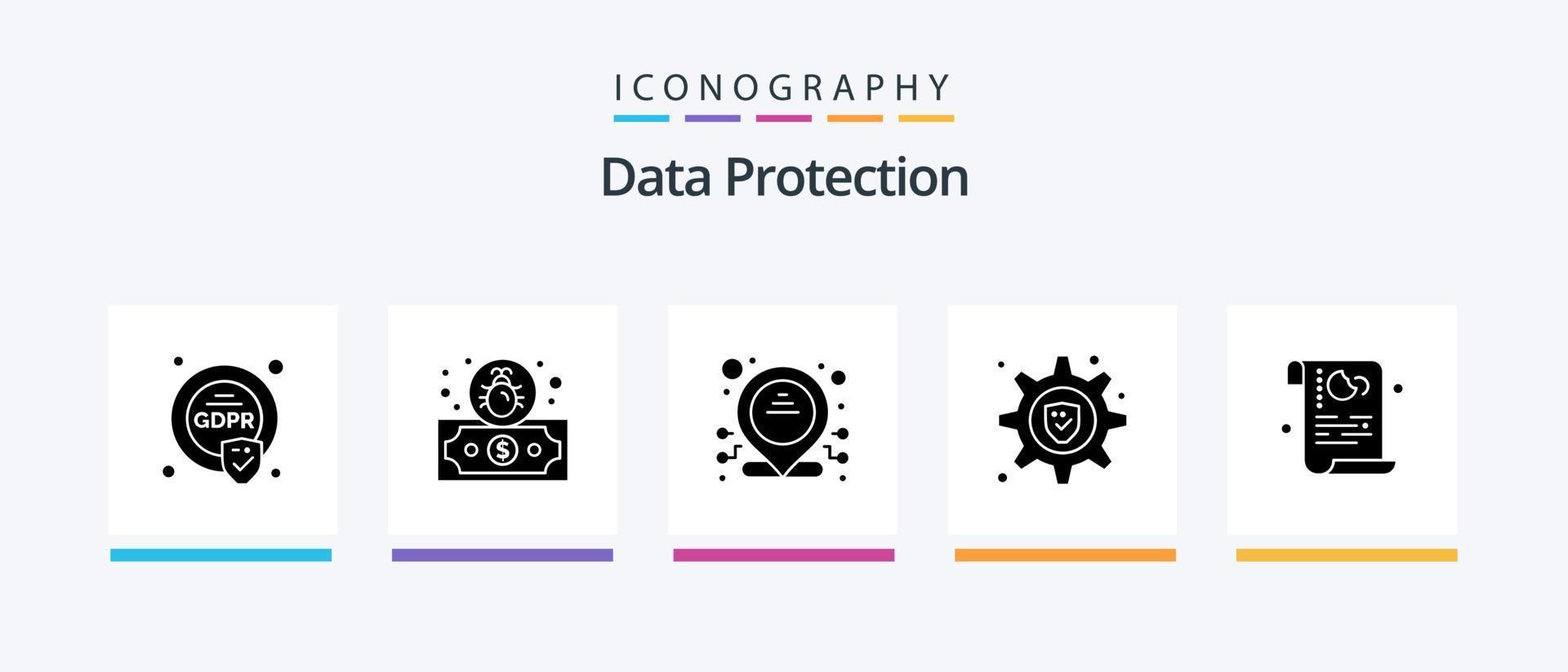 Data Protection Glyph 5 Icon Pack Including security. policy. dedicated. data. setting. Creative Icons Design vector